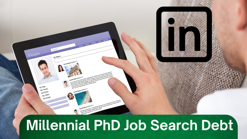 Millennial PhD Job Search Debt. Side-by-side comparison of an unoptimized vs. optimized LinkedIn profile for PhD job seekers